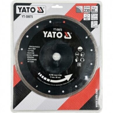 Diskas deimantinis keramikos šlifavimui ir pjovimui 230x2,0mm Yato YT-59975 1