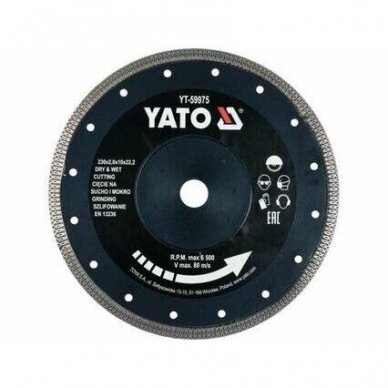 Diskas deimantinis keramikos šlifavimui ir pjovimui 230x2,0mm Yato YT-59975