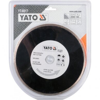 Diskas pjovimo deimantinis (šlapiam pjovimui )  d-200x2.2x25.4mm Yato YT-6017