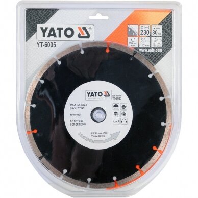 Diskas pjovovimo deimantinis (sausam pjovimui) d-230mm Yato YT-6005 1