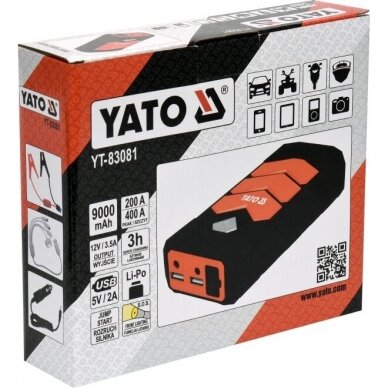 Pakrovėjas-paleidėjas daugiafunkcinis nešiojamas akumuliatorius Powerbank 9000 mAh Li-Po Yato YT-83081 4