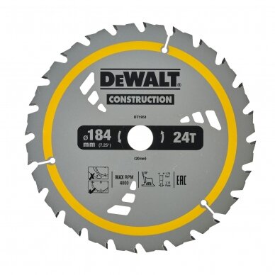 Pjovimo diskas DeWalt DT1951 ; 184x20 mm; Z24