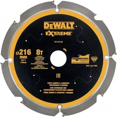 Pjovimo diskas fibrocementui DeWalt  8T; 216x30 mm; DT1473