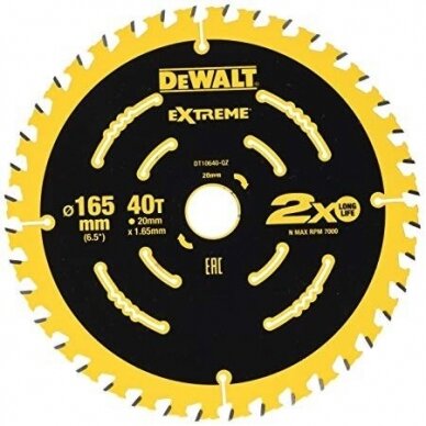 Pjovimo diskas medienai DeWalt; 165x1,65x20,0 mm; Z40; 18°; DT10640