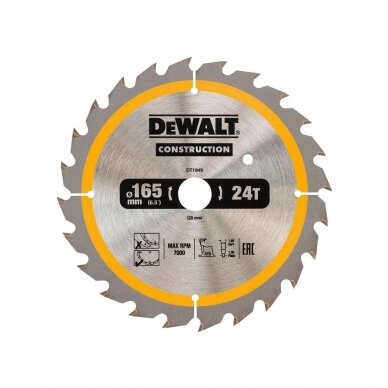 Pjovimo diskas medienai DeWalt; 165x1,86x20,0 mm; Z24; 20°
