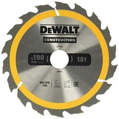 Pjovimo diskas medienai DeWalt Construction; 190x30 mm; Z18