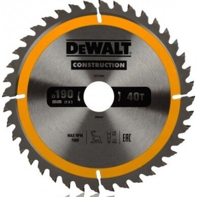 Pjovimo diskas medienai DeWalt Construction; 190x30 mm; Z40; DT1945