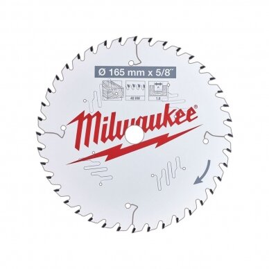 Pjovimo diskas medienai Milwaukee 4932471312; 165x15,87x1,6 mm; Z40; 18° 1